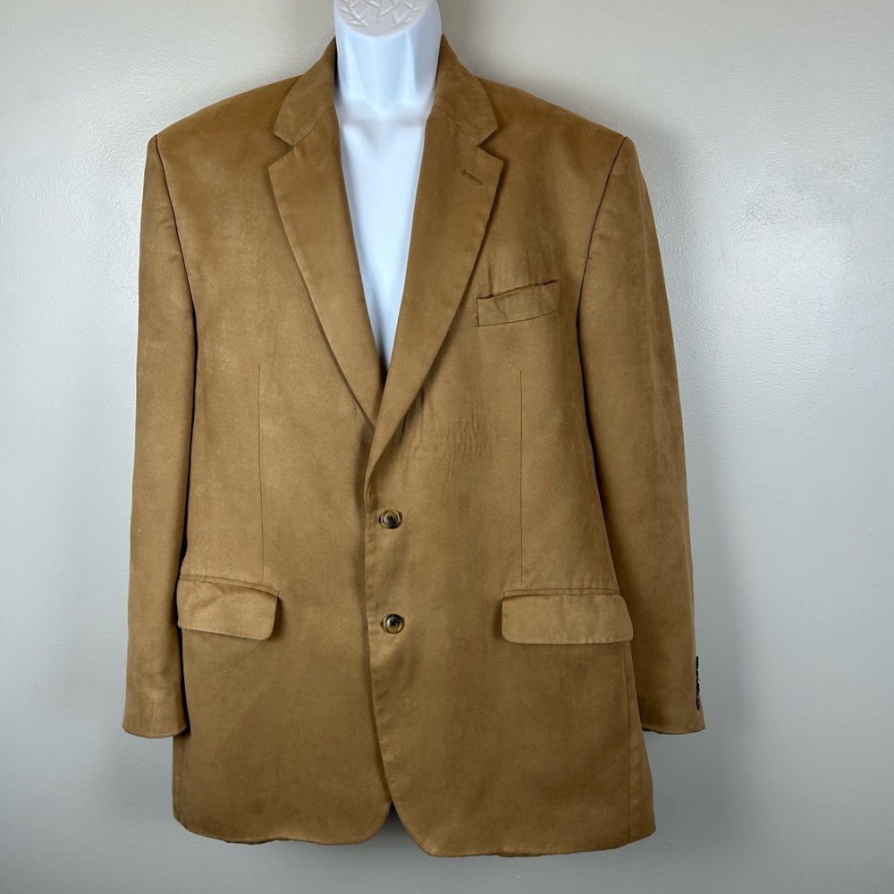 Vintage Chaps Ralph‎ Lauren Faux Suede Microfiber Sport Coat Blazer Mens 46L Tan